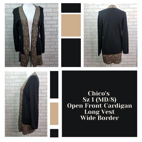 Chico's Sweaters - Chico's Open Front Long Cardigan Black Sz 1 (md/8)
